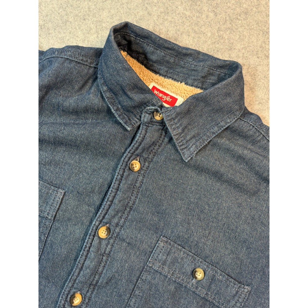 Wrangler Mens Sherpa Lined Denim Shirt Jacket Blue‎ Indigo Workwear Large L